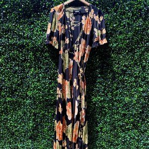 Reformation Maxi Black Floral Wrap Dress